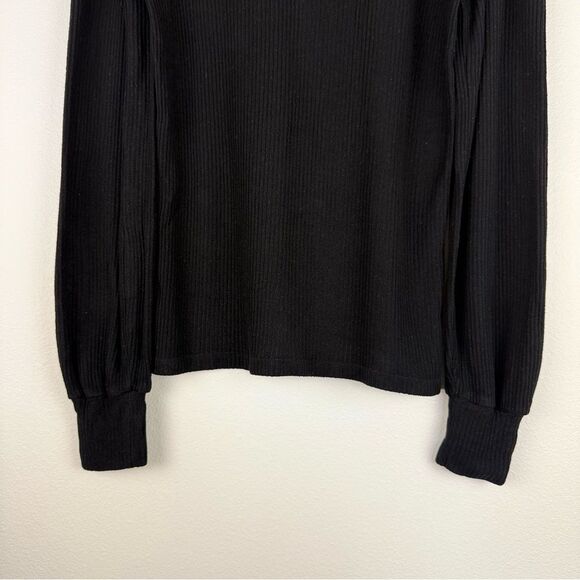 Reformation Black Ribbed Puff Shoulder Long Sleeve Womens Size XS/S - Picture 10 of 11